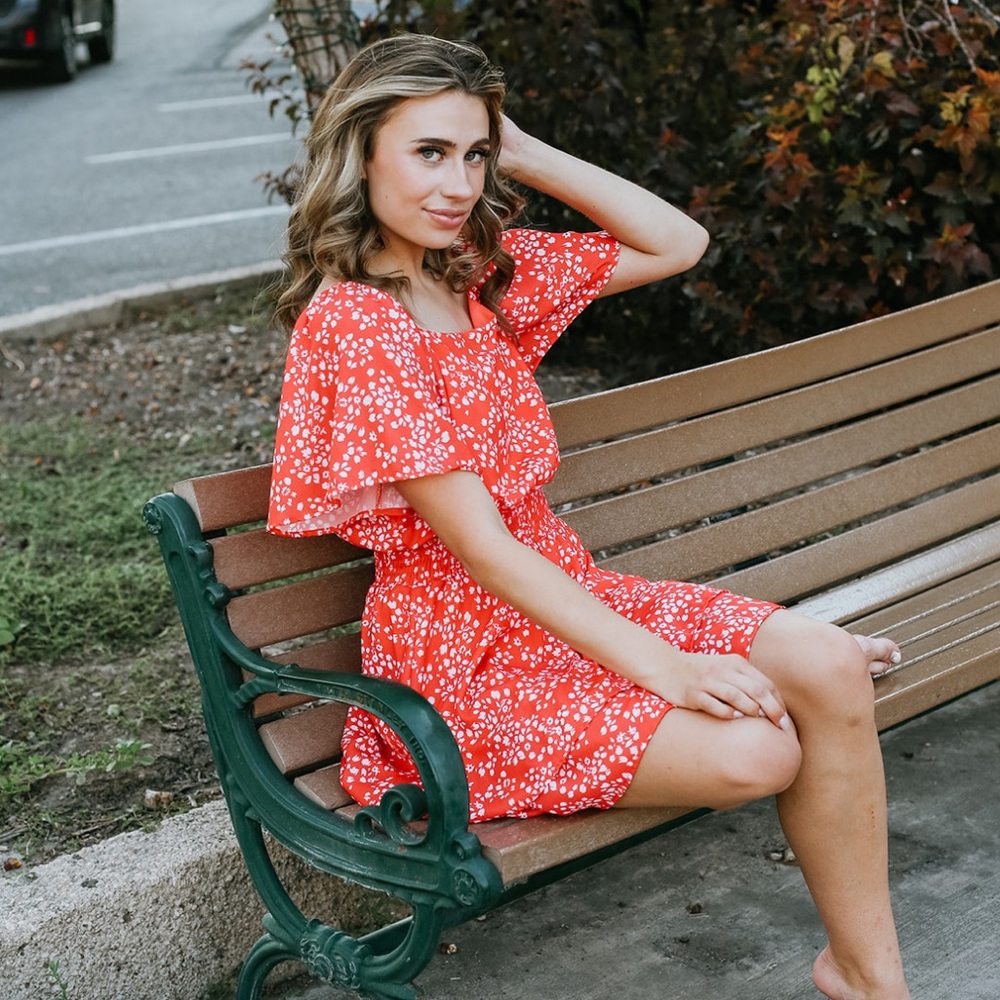 FLUTTER SLEEVE DRESS // CORAL